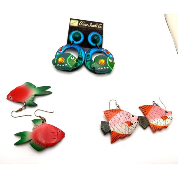 Ocean Theme Jewelry Lot Necklace 3 Earrings Fish Starfish Coral - Picture 7 of 8